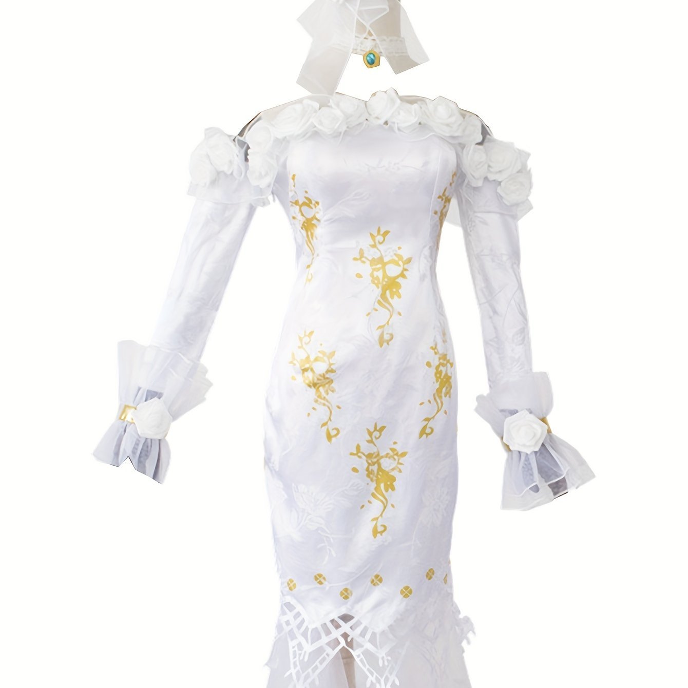 1 Set, Game Character Cosplay Fragrance Skin Costume, Elegant Bridal Gown Full Set, Long Sleeve Dress With Golden Detailing, Accessories Included, Women's Clothing - 我的商店