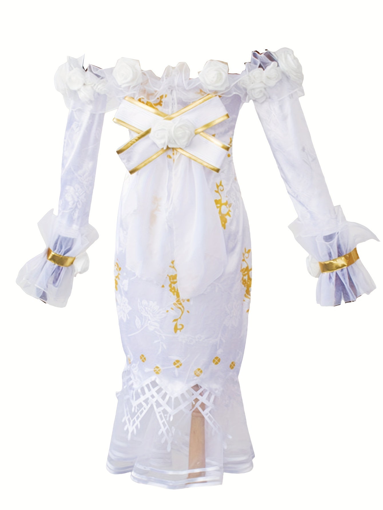 1 Set, Game Character Cosplay Fragrance Skin Costume, Elegant Bridal Gown Full Set, Long Sleeve Dress With Golden Detailing, Accessories Included, Women's Clothing - 我的商店