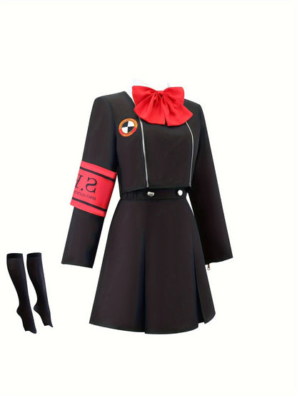 1 Set Of 6pcs Anime Cosplay Dress Up Costume Set, Yuji Style Zip Up Long Sleeve Jacket & Shirt & Pleated Skirt & Tie Bow & Stockings & Armband Outfits For Halloween & Performance, Women's Clothing - 我的商店