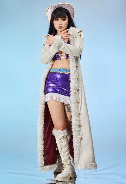 OP Robin Cosplay Costume Bra and Miniskirt with Long Coat and Hat