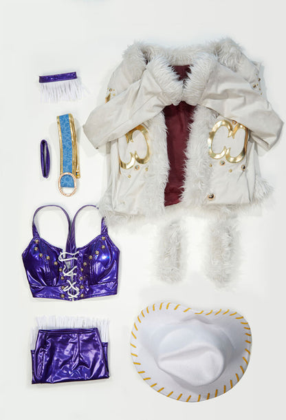 OP Robin Cosplay Costume Bra and Miniskirt with Long Coat and Hat