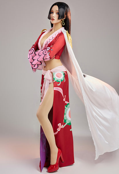 One Piece Boa Hancock Cosplay Costume Red Top Skirt With Cloak Set with Earrings