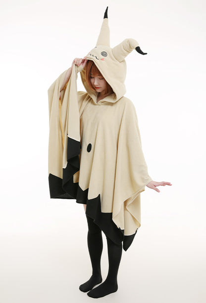 Mimiku Pikaqu Cosplay Costume Cute Hooded Blanket Embroidered Hoodie Pullover Women Long Sleeve Home Wear Cape Cloak with Ears Gloves