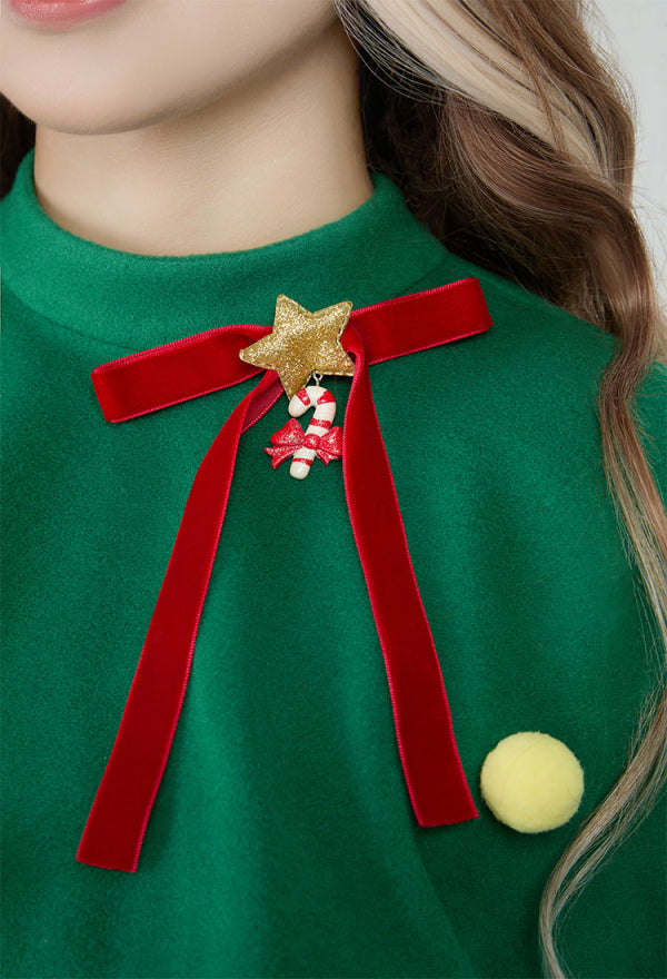 Women Xmas Green Dress Costume Kawaii Christmas Tree Dress Set with Cape with Headband