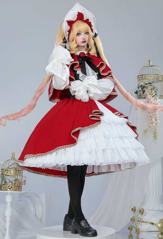 Rozen Maiden Shinku Cosplay Costume Dress and Cloak with Vest and Hat