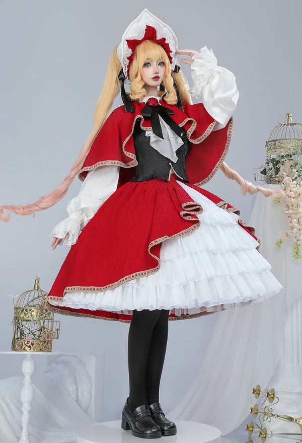 Rozen Maiden Shinku Cosplay Costume Dress and Cloak with Vest and Hat