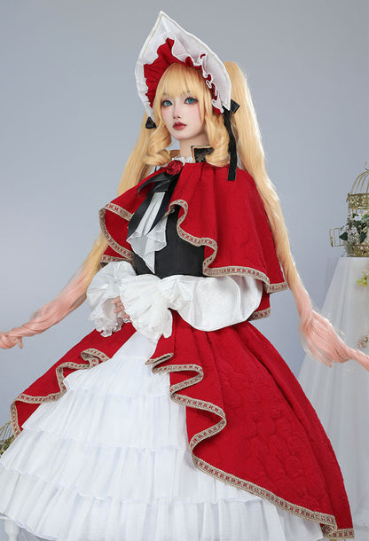 Rozen Maiden Shinku Cosplay Costume Dress and Cloak with Vest and Hat