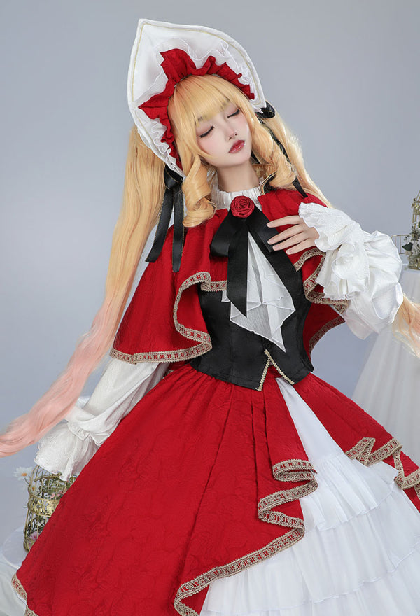 Rozen Maiden Shinku Cosplay Costume Dress and Cloak with Vest and Hat