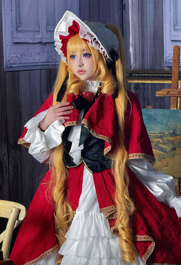 Rozen Maiden Shinku Cosplay Costume Dress and Cloak with Vest and Hat