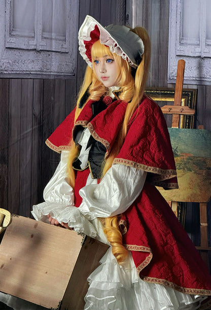 Rozen Maiden Shinku Cosplay Costume Dress and Cloak with Vest and Hat