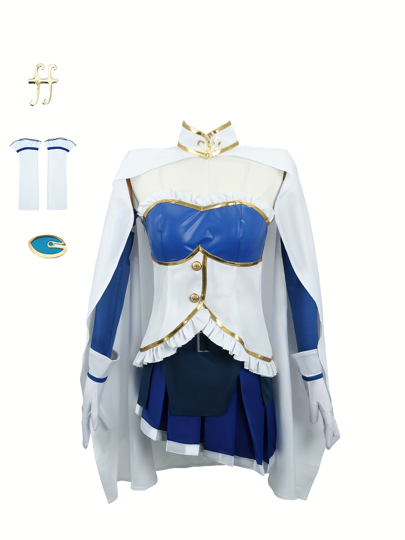 Anime - Inspired Cosplay Costume, Blue And White Dress With Full Set Accessories, Sexy Style, Perfect For Party Dress - Up Events, Women's Clothing - 我的商店