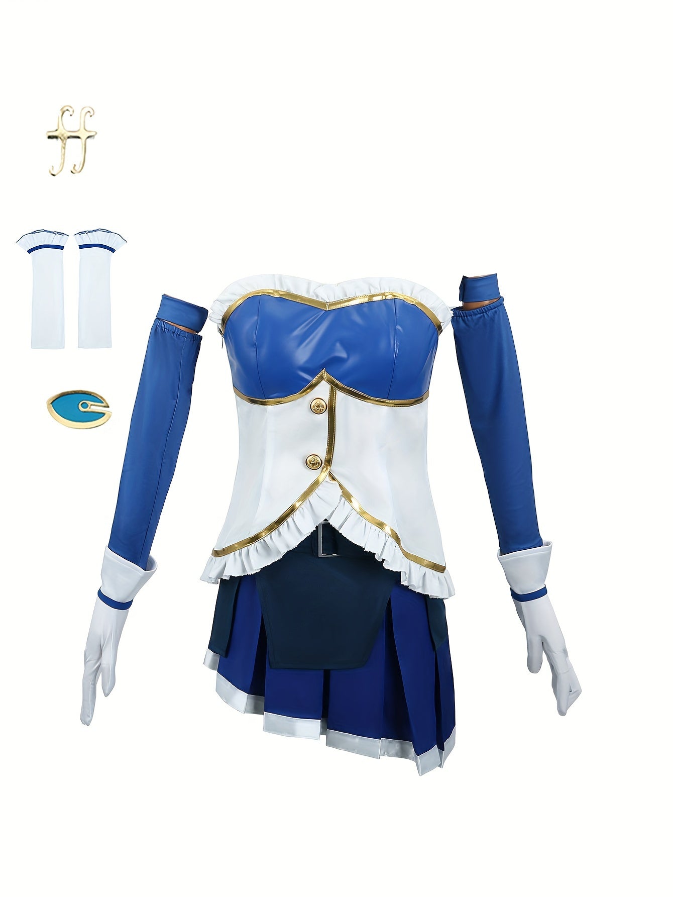 Anime - Inspired Cosplay Costume, Blue And White Dress With Full Set Accessories, Sexy Style, Perfect For Party Dress - Up Events, Women's Clothing - 我的商店