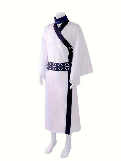 Anime - Inspired Party Apparel Full Set Traditional Japanese Kimono Style Garment - Polyester Fabric, Lapel Collar, Solid Color with Split Detail, Non - Stretch, Skinny Fit, Suitable for Ages 14+, All - Season Wear - 我的商店