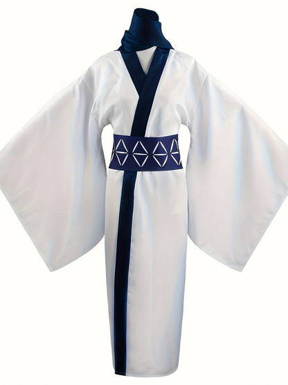 Anime - Inspired Party Apparel Full Set Traditional Japanese Kimono Style Garment - Polyester Fabric, Lapel Collar, Solid Color with Split Detail, Non - Stretch, Skinny Fit, Suitable for Ages 14+, All - Season Wear - 我的商店