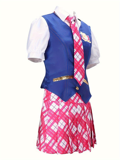 Anime Princess Schoolgirl Cosplay Costume, Cute JK Uniform With Vest & Plaid Skirt, Halloween Outfit Set, Women's Clothing - 我的商店