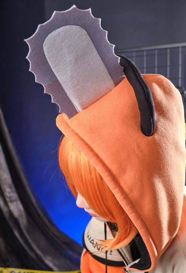 Chainsaw Derivative Pullover Hoodie with Detachable Bag Design Furry Paw Gloves Orange Hooded Zipper Sweatshirt with Bag - 我的商店