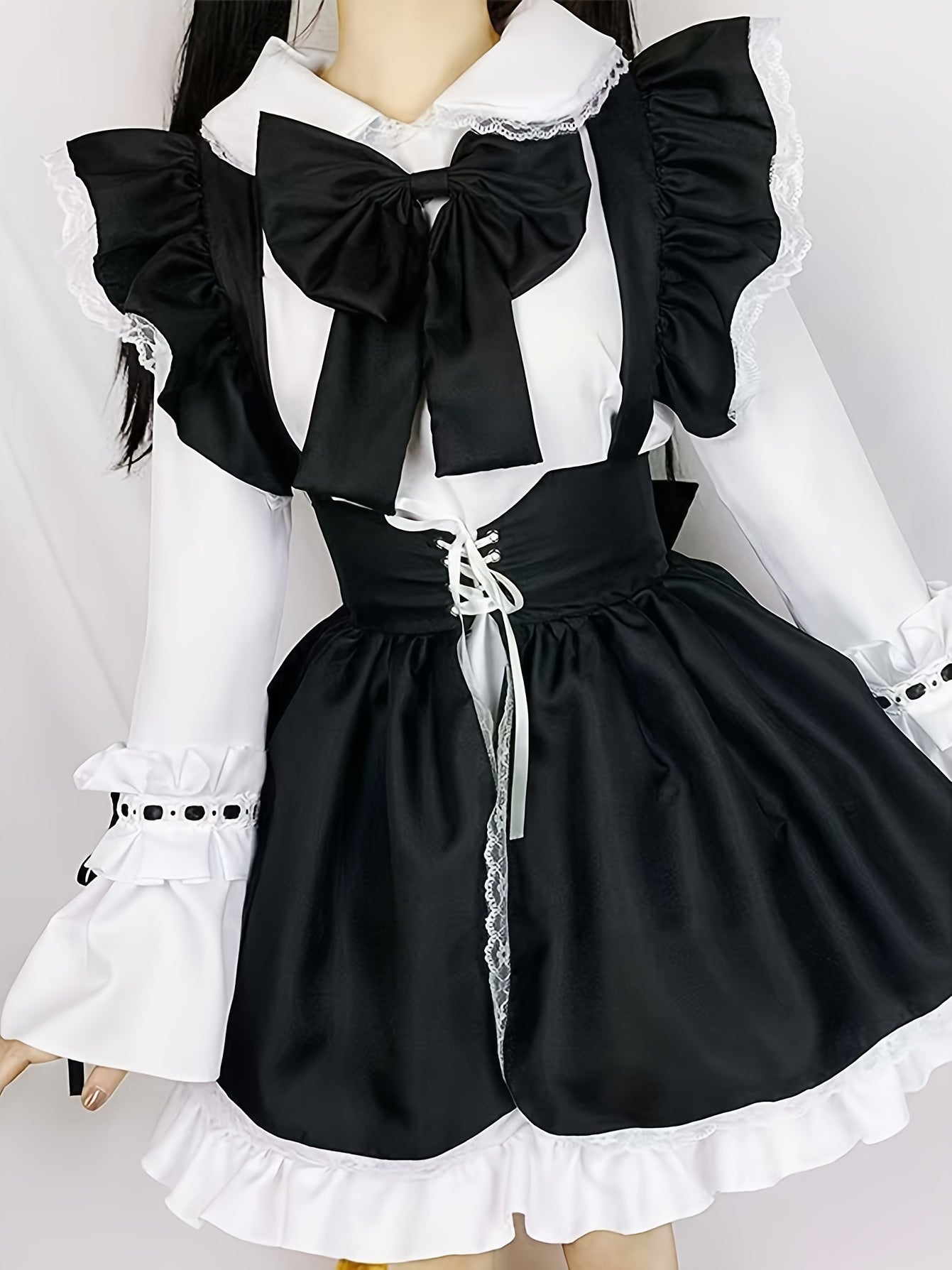 Charming Black & White Maid Costume with Bow Tie - Long Sleeve, Princess Dress for Halloween & Cosplay - Cute Anime - Inspired Uniform for Men and Women - 我的商店