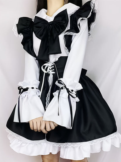 Charming Black & White Maid Costume with Bow Tie - Long Sleeve, Princess Dress for Halloween & Cosplay - Cute Anime - Inspired Uniform for Men and Women - 我的商店