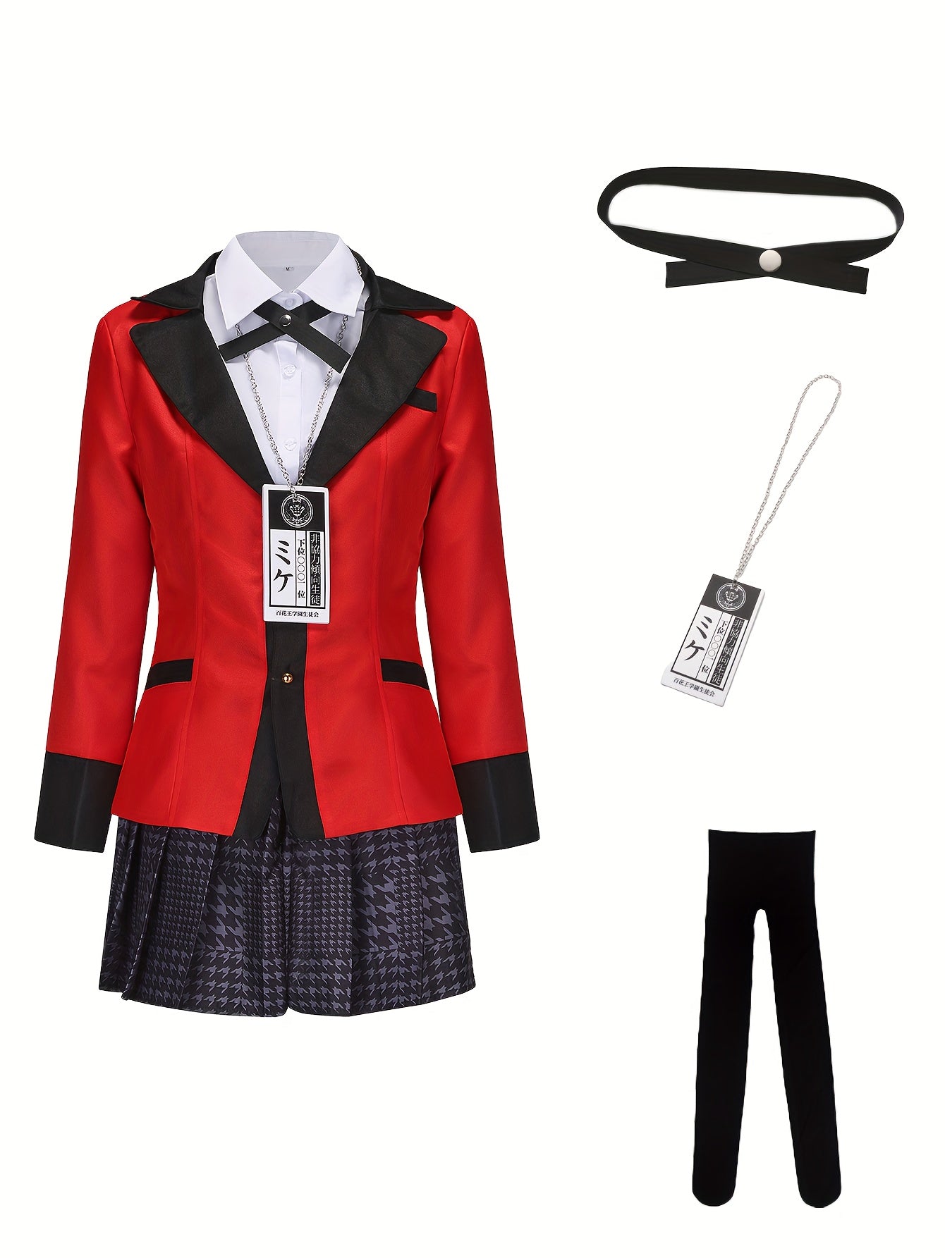 Chic Anime Cosplay Costume Set - V - Neck Blazer, Shirt & Skirt with Plaid Detail - Polyester, Non - Stretch Fabric - Perfect for All Seasons - 我的商店