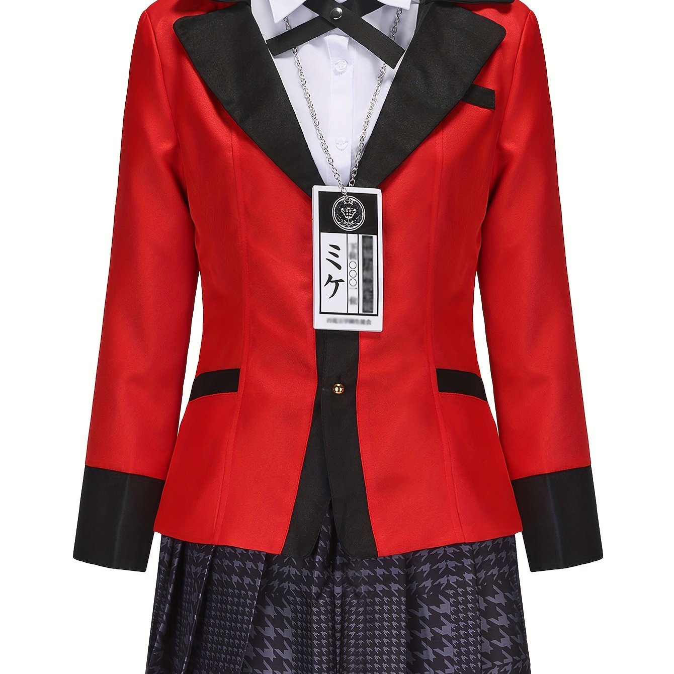 Chic Anime Cosplay Costume Set - V - Neck Blazer, Shirt & Skirt with Plaid Detail - Polyester, Non - Stretch Fabric - Perfect for All Seasons - 我的商店