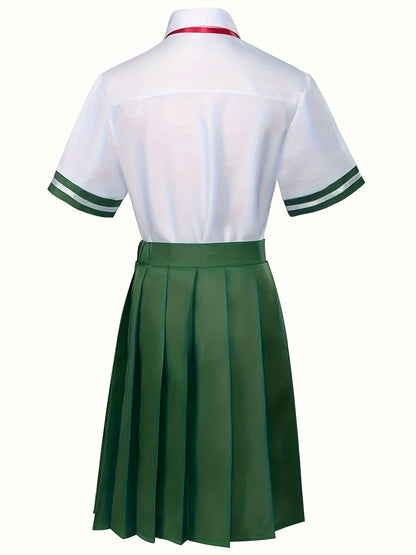 Chic Anime - Inspired Cosplay Dress - Polyester, Short Sleeve, Collared with Tie Detail - Perfect for Spring/Summer Events & Parties - 我的商店