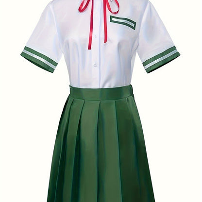 Chic Anime - Inspired Cosplay Dress - Polyester, Short Sleeve, Collared with Tie Detail - Perfect for Spring/Summer Events & Parties - 我的商店