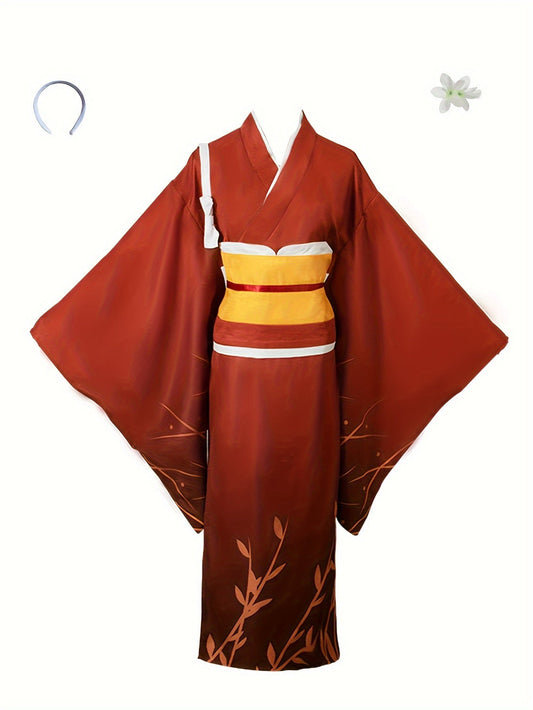 Elegant Anime Cosplay Costume, Kimono Outerwear Set, Halloween Attire, Festive Dress - up With Bow Detail, Women's Clothing - 我的商店