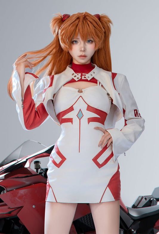 EVA Derivative Casual Outfit White Red Short Dress and Jacket with Mesh Top Set Cosplay Costume - 我的商店