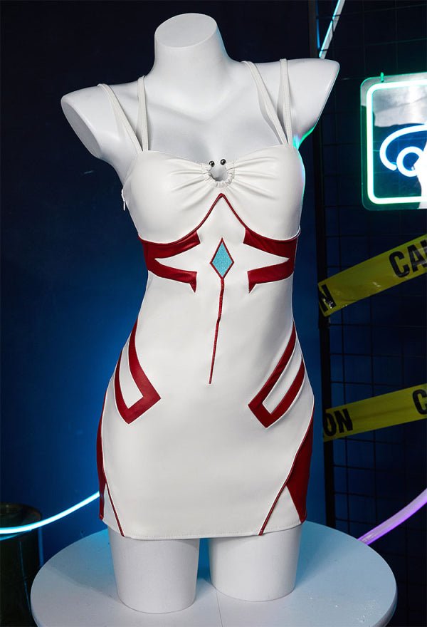 EVA Derivative Casual Outfit White Red Short Dress and Jacket with Mesh Top Set Cosplay Costume - 我的商店