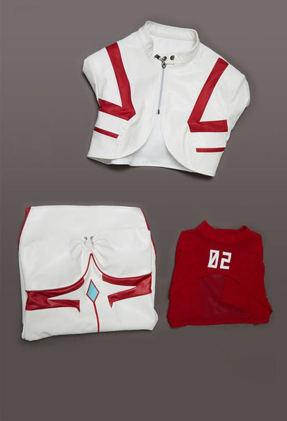 EVA Derivative Casual Outfit White Red Short Dress and Jacket with Mesh Top Set Cosplay Costume - 我的商店