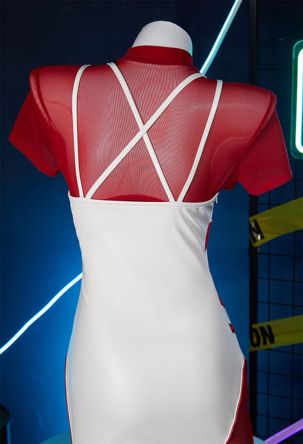 EVA Derivative Casual Outfit White Red Short Dress and Jacket with Mesh Top Set Cosplay Costume - 我的商店