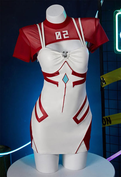 EVA Derivative Casual Outfit White Red Short Dress and Jacket with Mesh Top Set Cosplay Costume - 我的商店