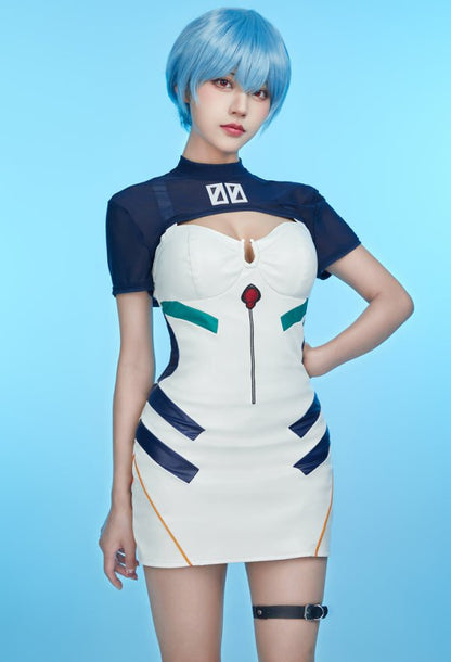 EVA Derivative Casual Outfit White Short Dress and Jacket with Mesh Top Set Cosplay Costume - 我的商店