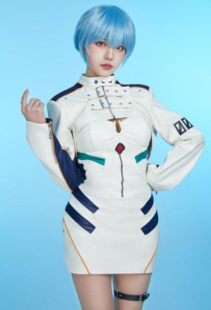 EVA Derivative Casual Outfit White Short Dress and Jacket with Mesh Top Set Cosplay Costume - 我的商店