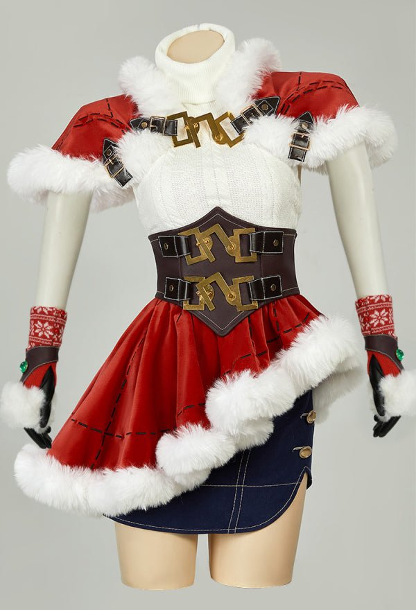 FF Tife Cosplay Costume Christmas Sweater Cape with Red Skirt - 我的商店